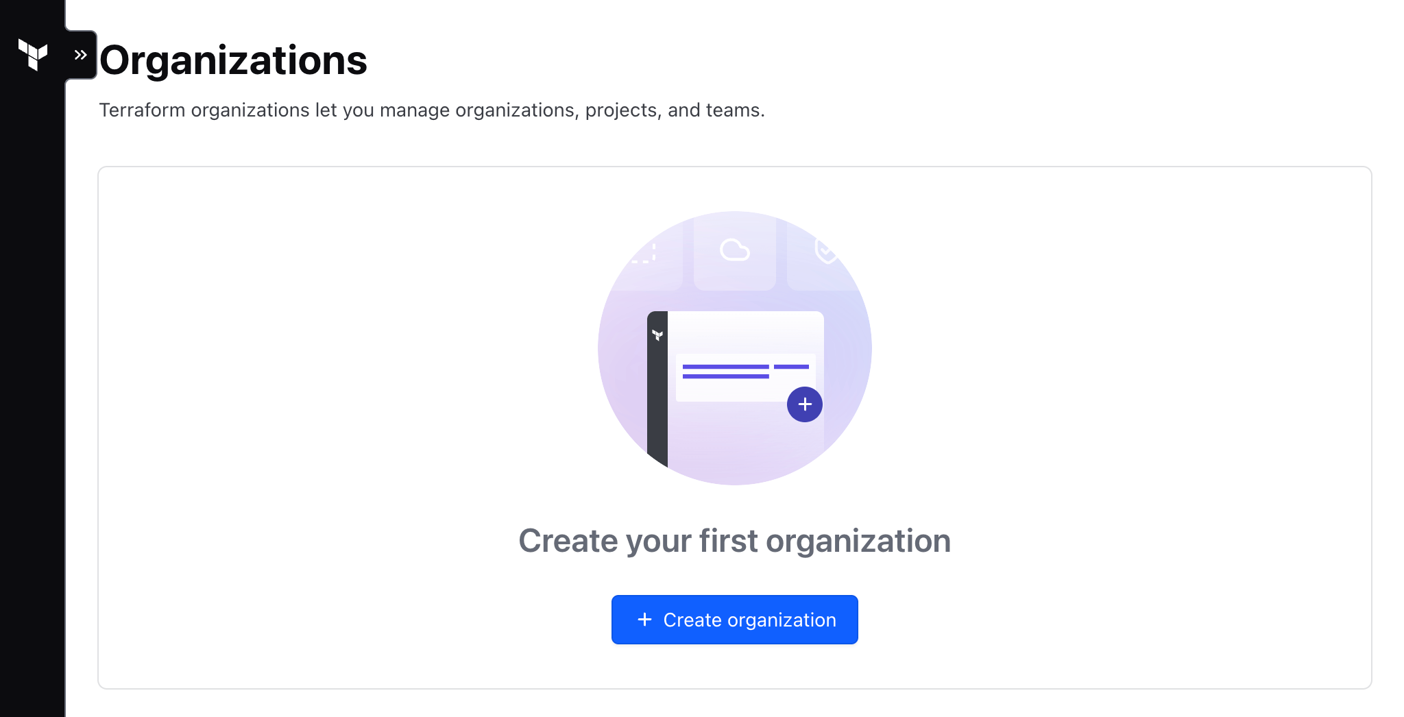 Select "Create organization" in the HCP Terraform web UI.