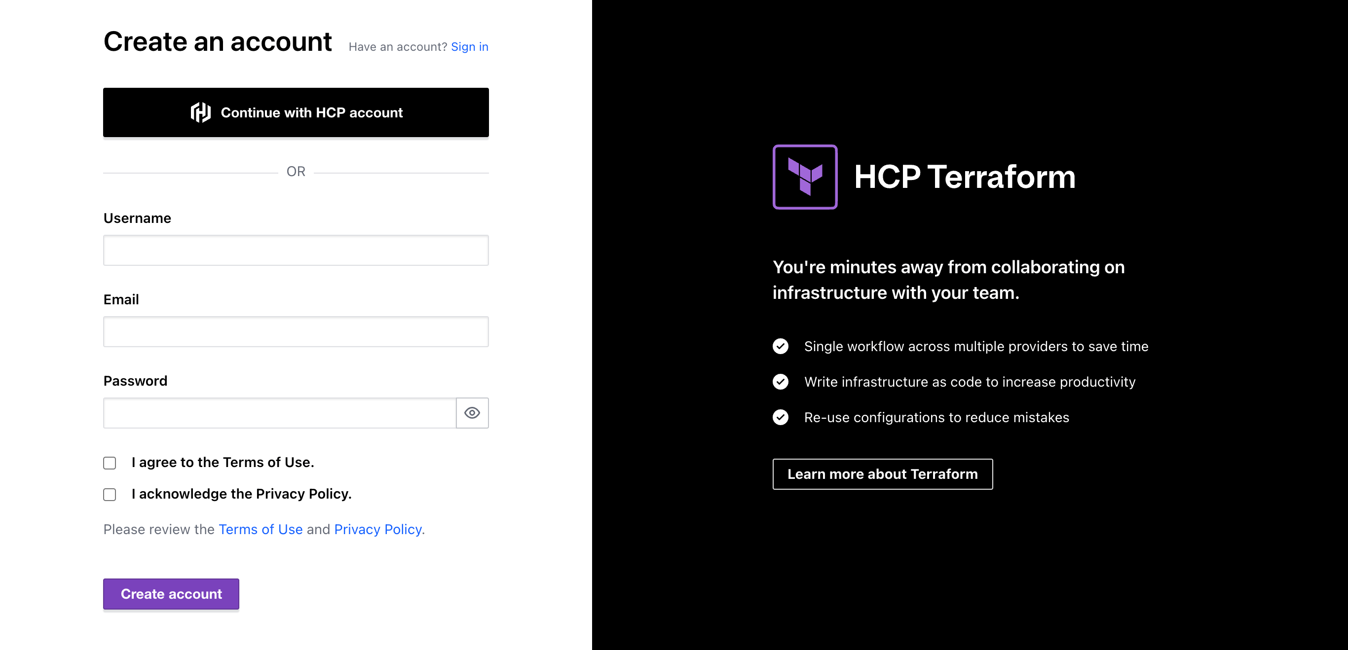 Create an HCP Terraform Account