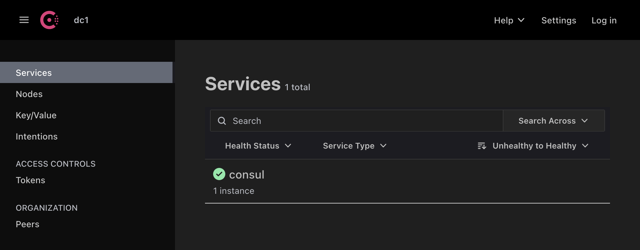 Services page - Default token