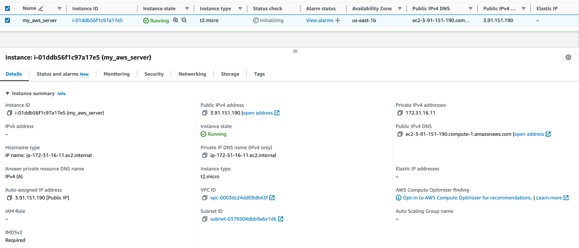 EC2 instance in AWS portal