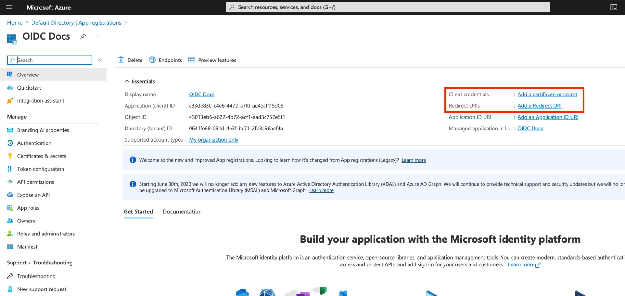 Azure Active Directory | App Registrations Screen