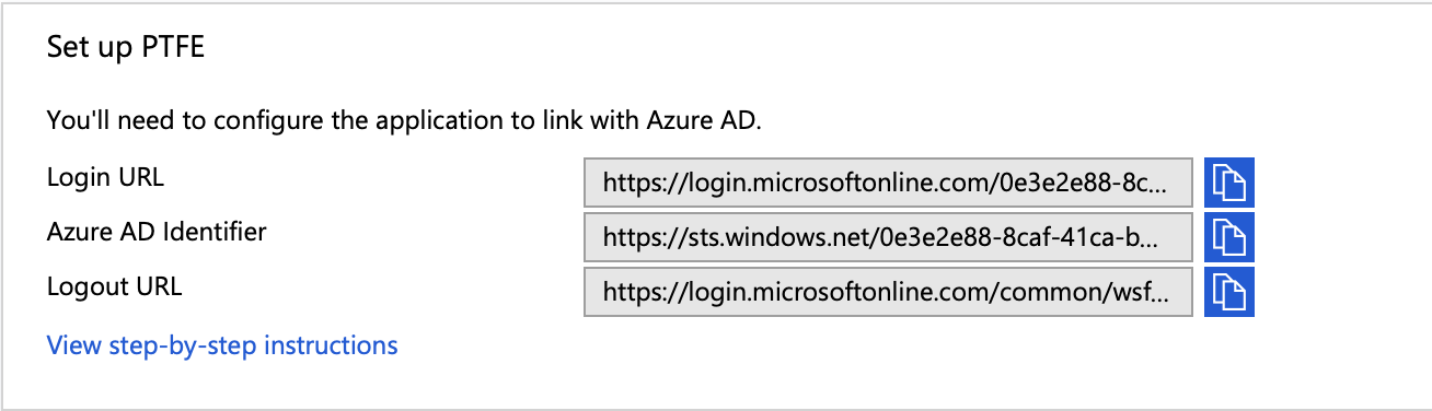 Screenshot: Azure Login/Logout URLs