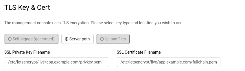 Server Path TLS Key and Cert