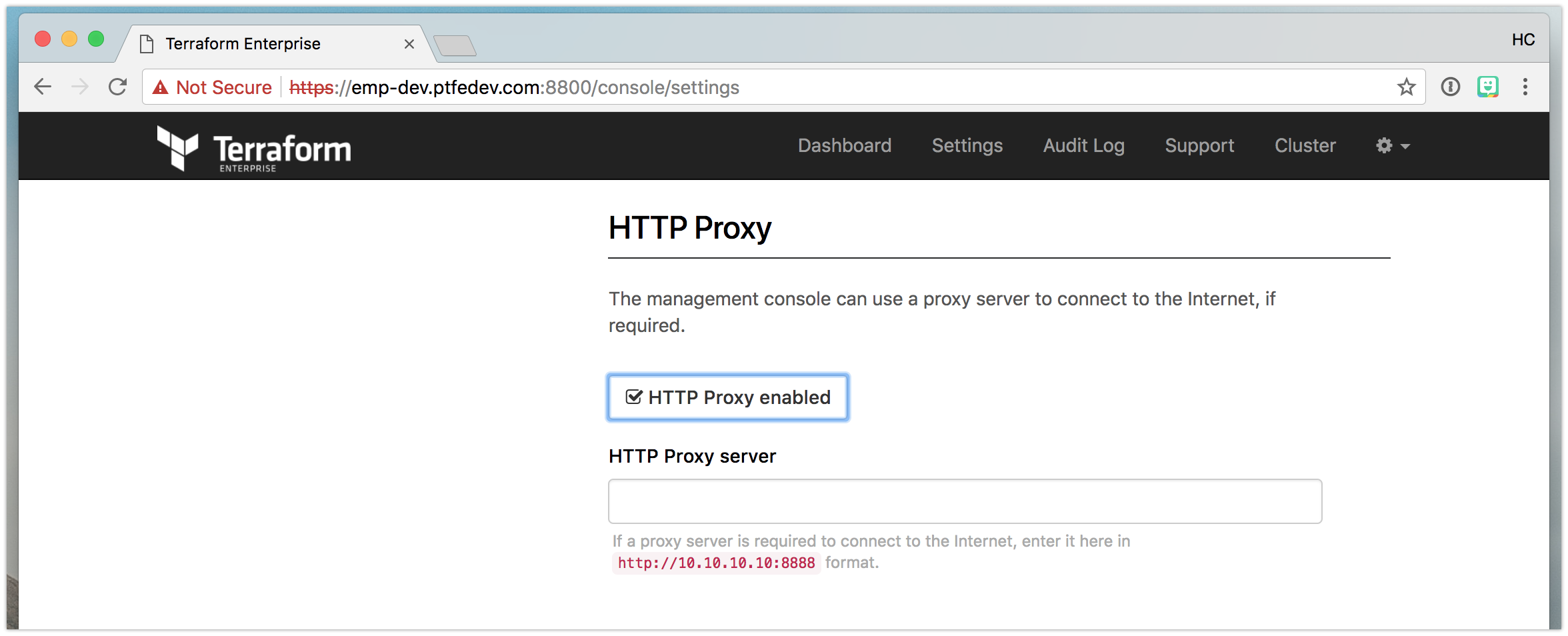 Terraform Enterprise HTTP Proxy Settings
