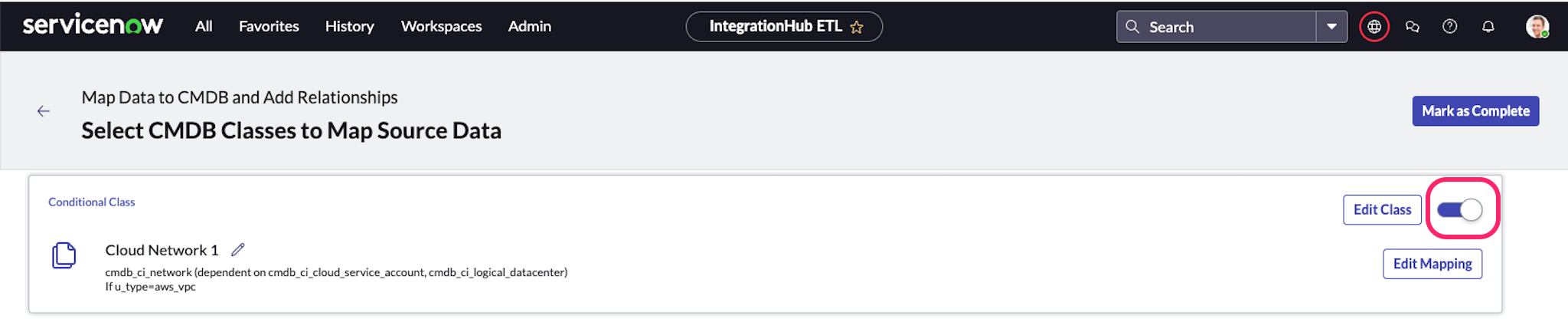 screenshot: ServiceNow Service Graph Connector for Terraform resource ETL deactivation button