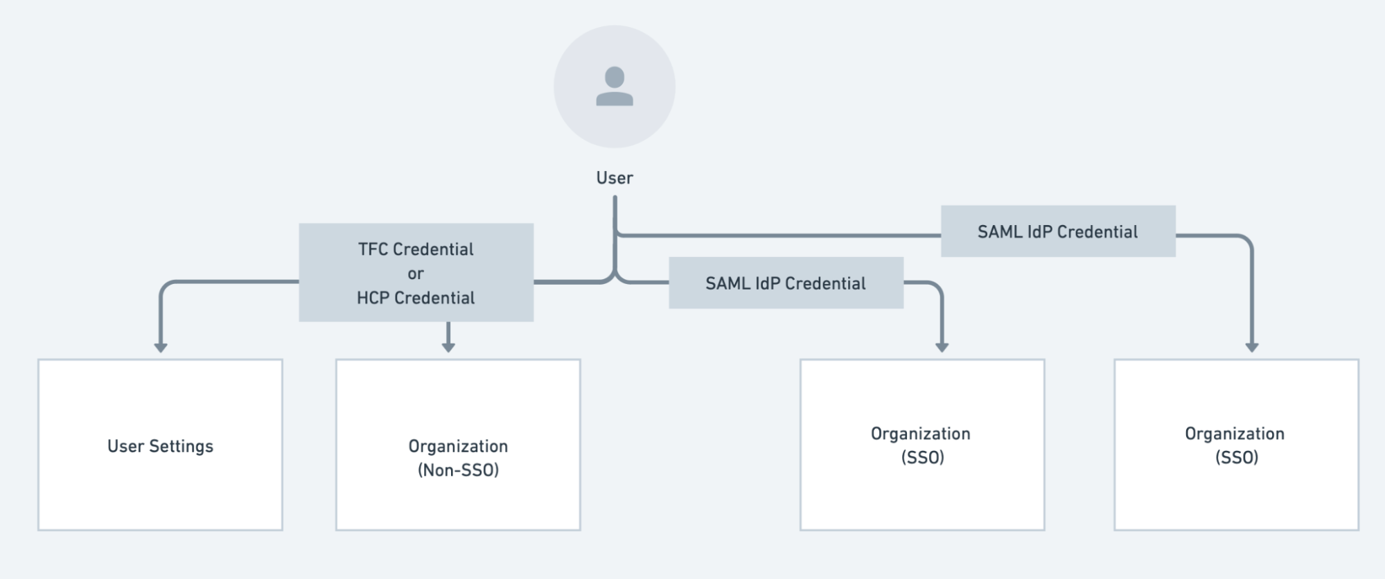 Screenshot: a diagram of resource access in TFC with both SSO and non-SSO authentication