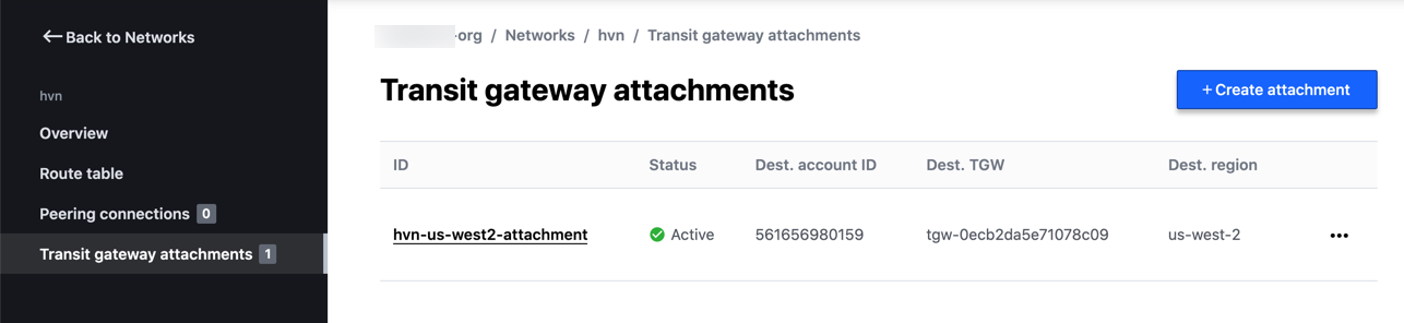Transit gateway attachment - Accept
