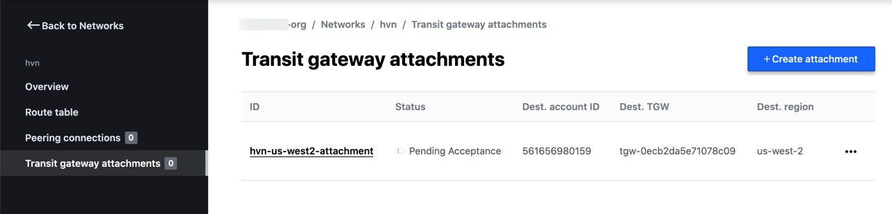 Transit gateway attachment - Pending Acceptance