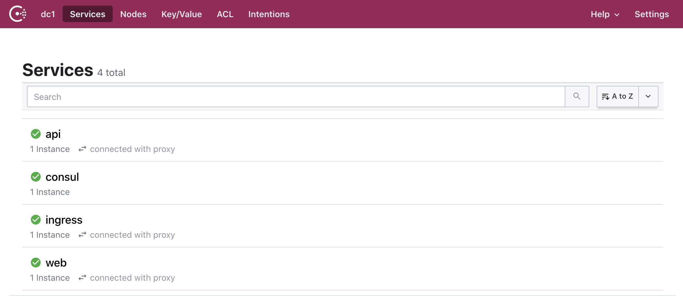 Image of Nodes page in Consul UI.
