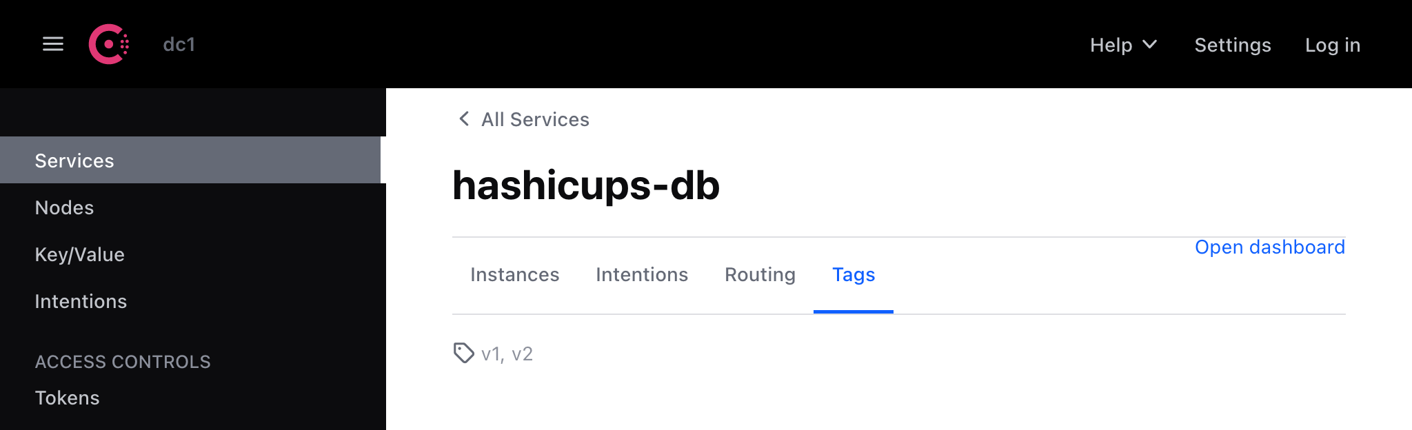 Service DB page, Tags and Meta