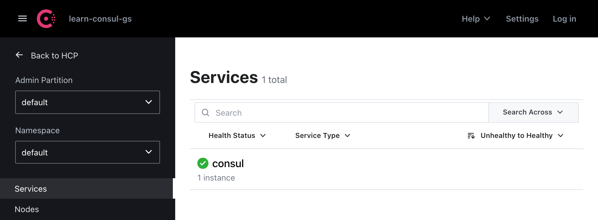 Consul UI Services Page
