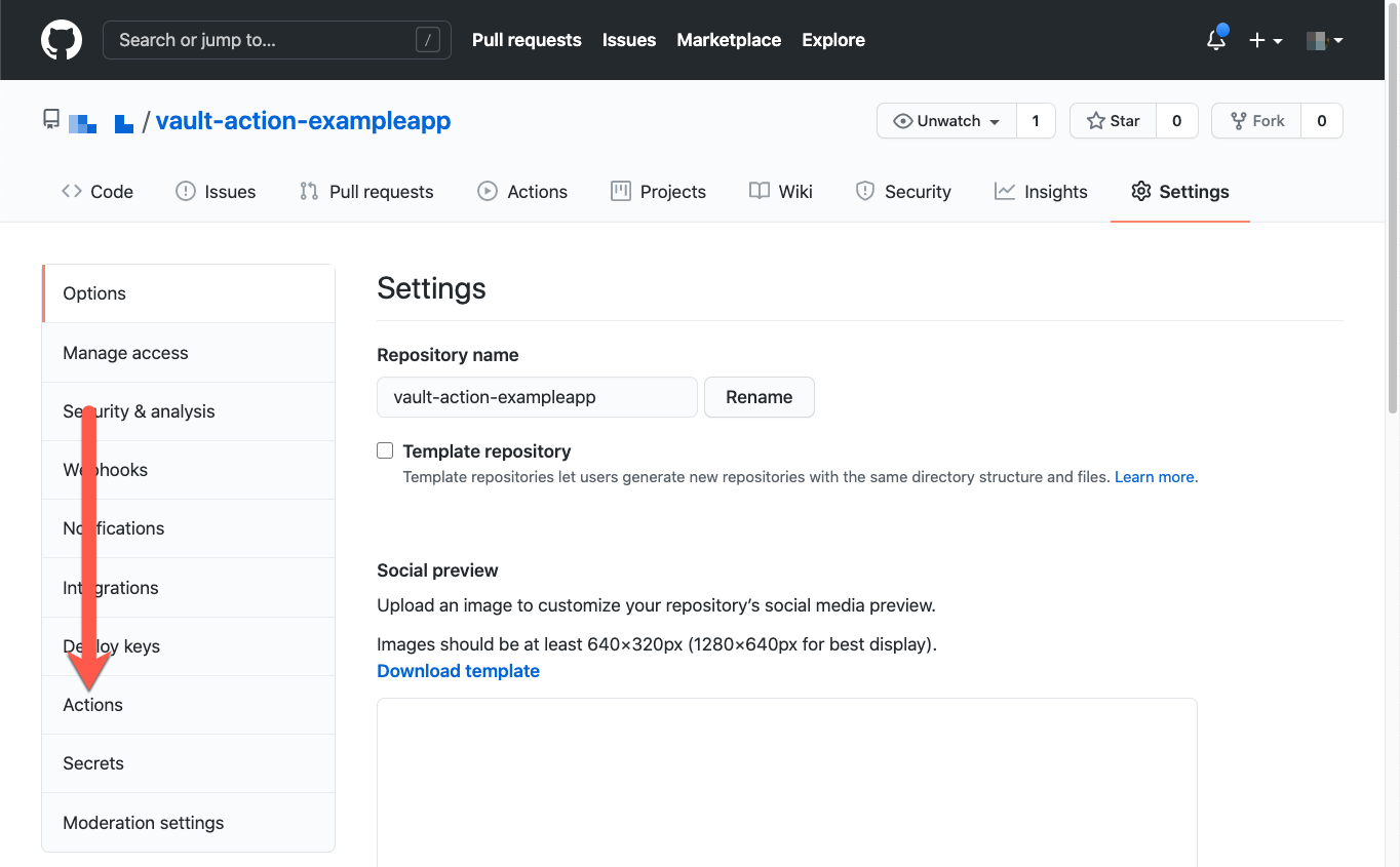 GitHub repo settings actions