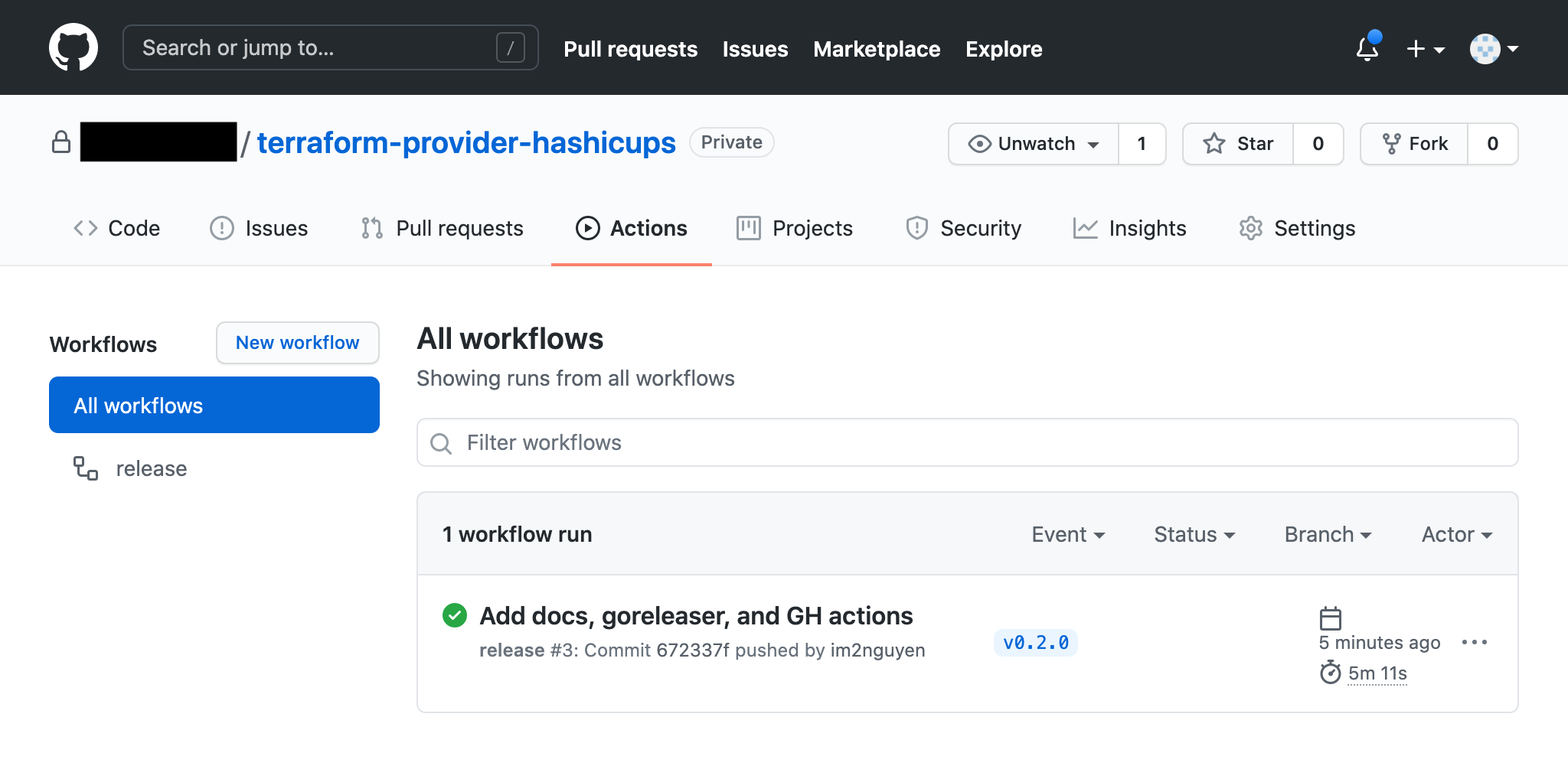 View GitHub Action creating release artifacts