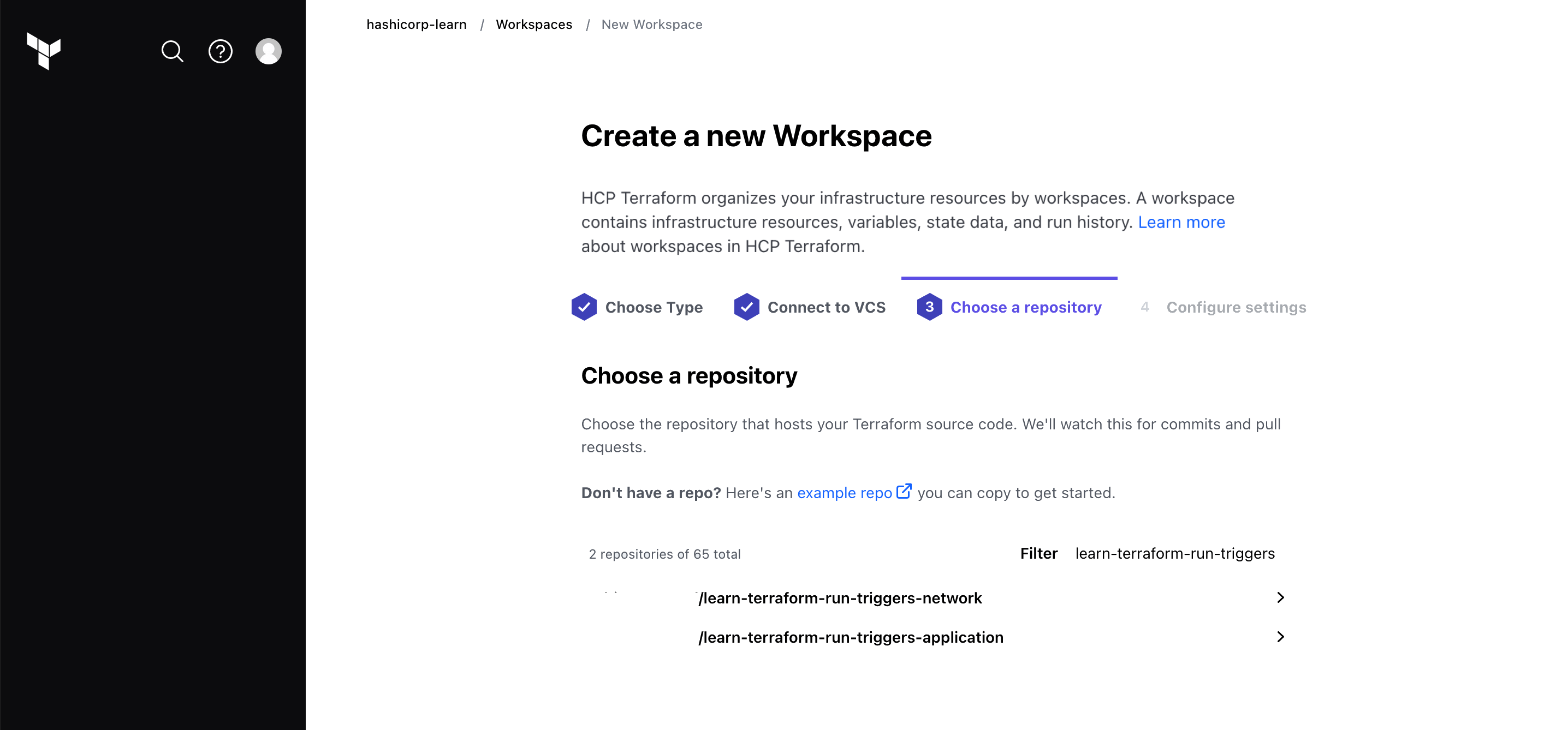 Choose workspace repository interface