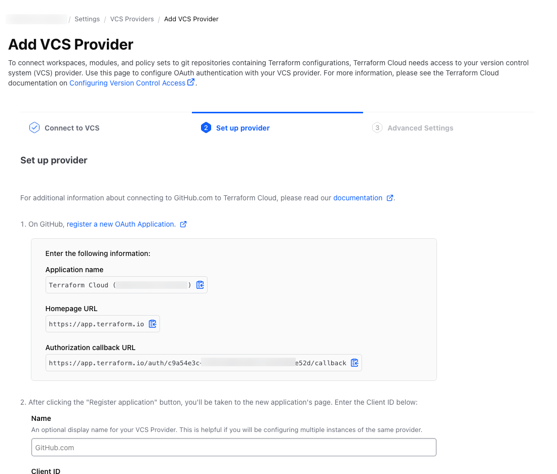 Set up VCS provider with OAuth