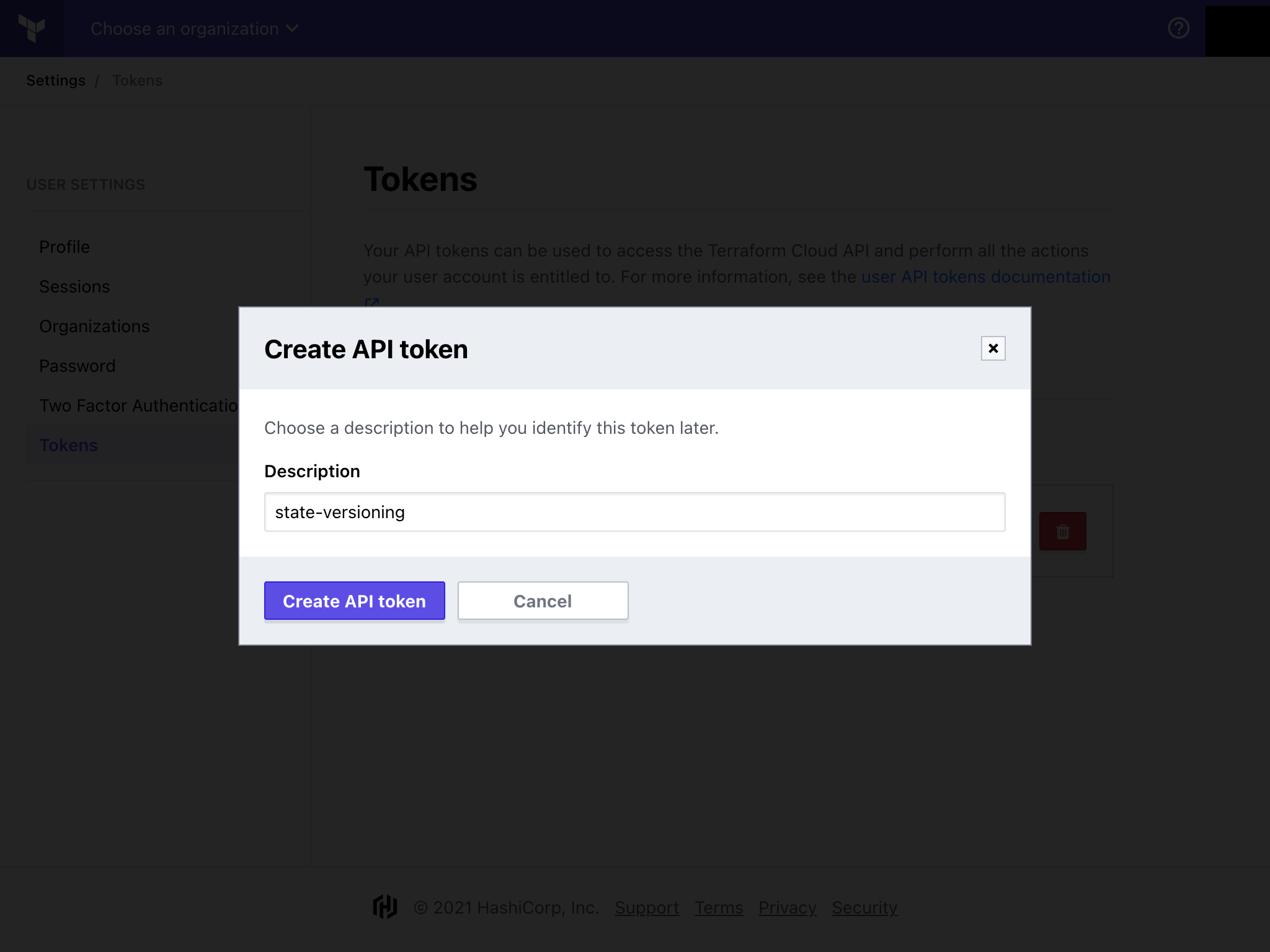 Create the Terraform Cloud API token