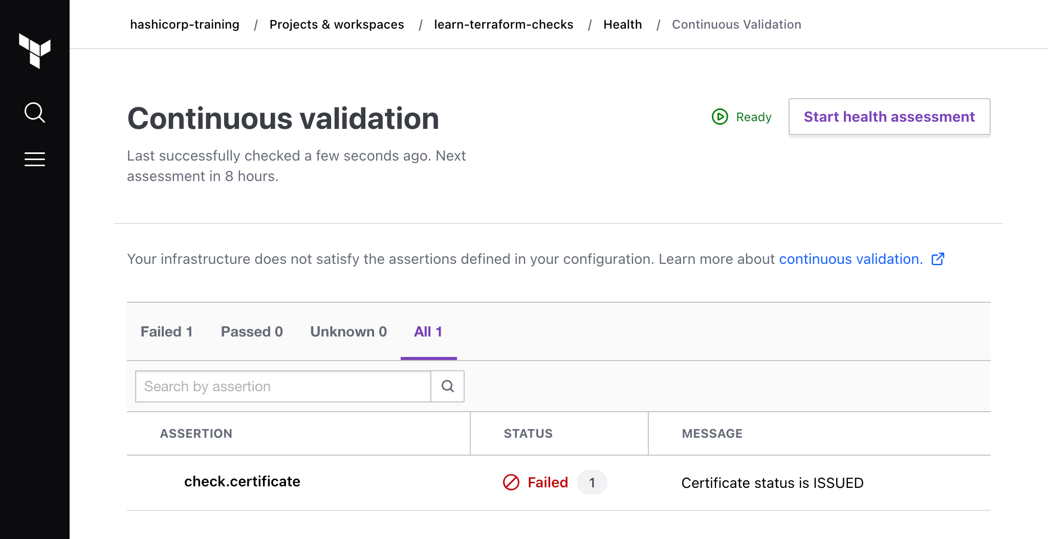 Failed continuous validation check