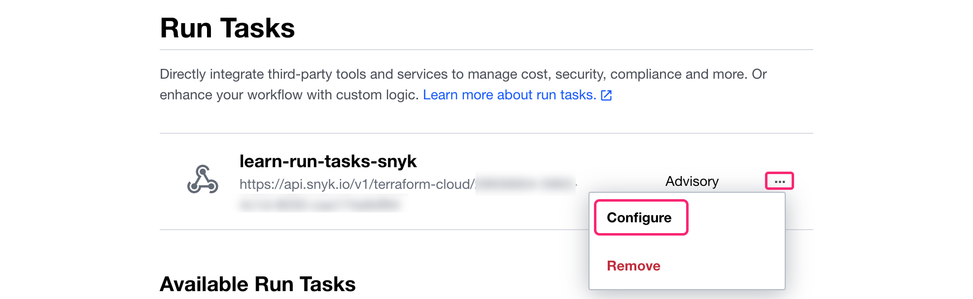 Terraform Cloud workspace run task management