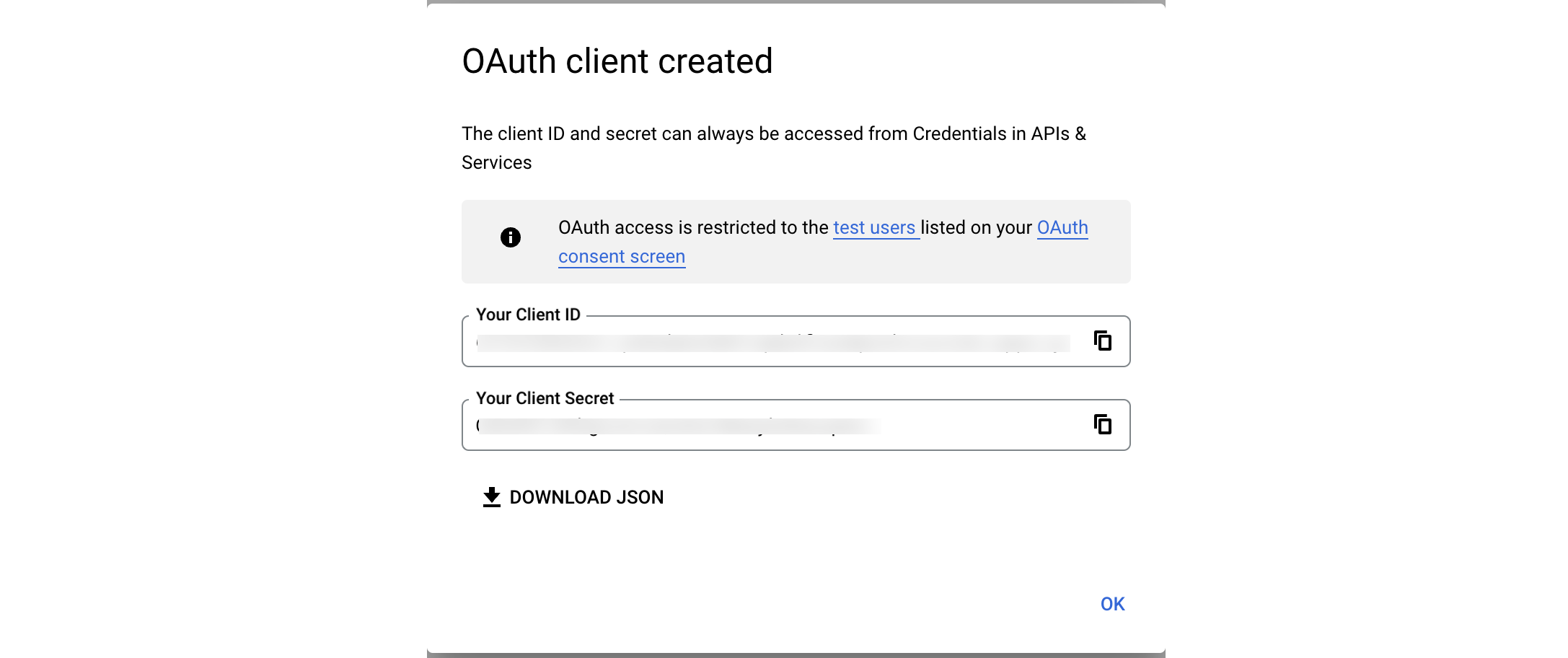 OAuth Client created