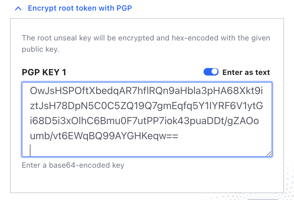 Screen shot showing pasted base64 public key in Vault UI