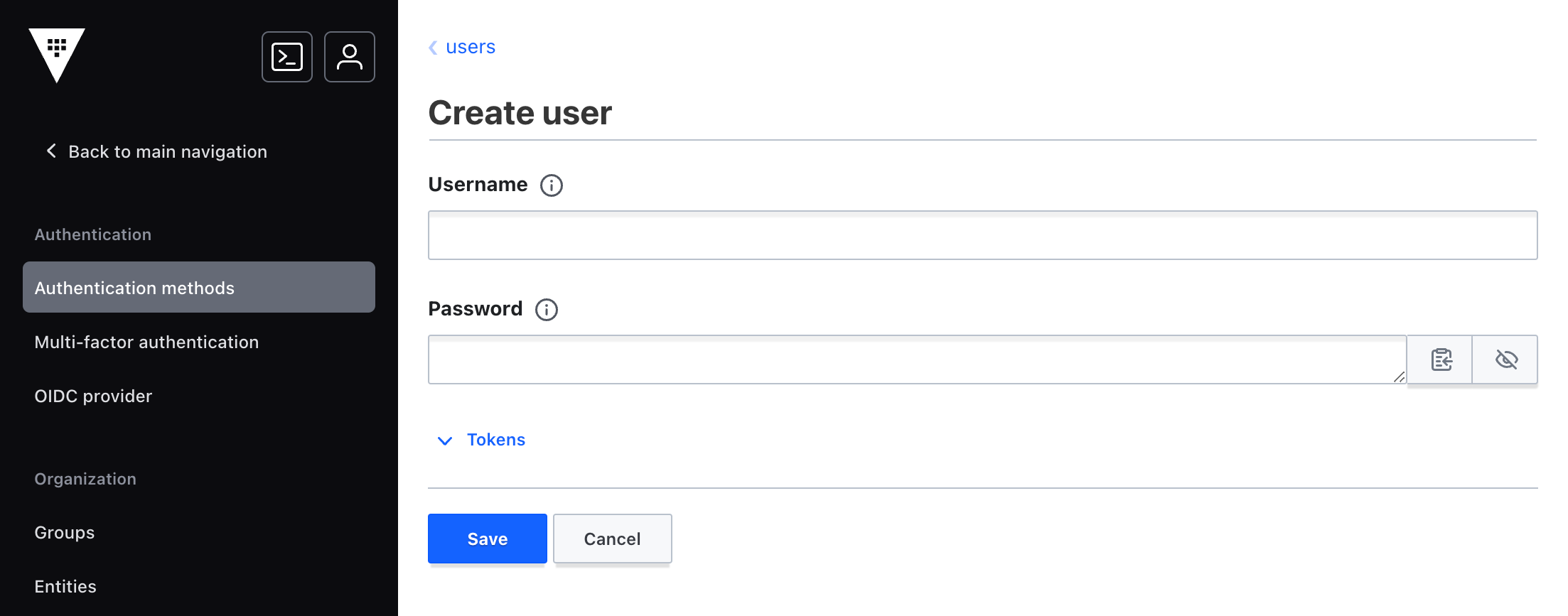 create username and password
fields