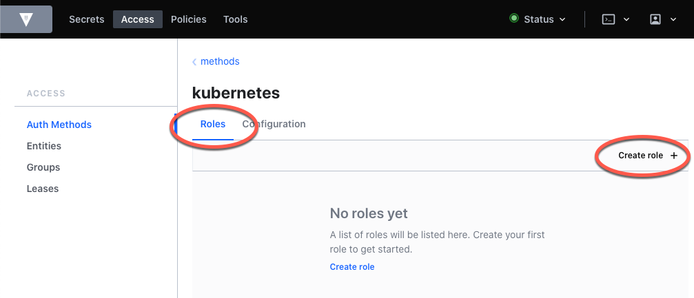 Access - kubernetes auth roles
