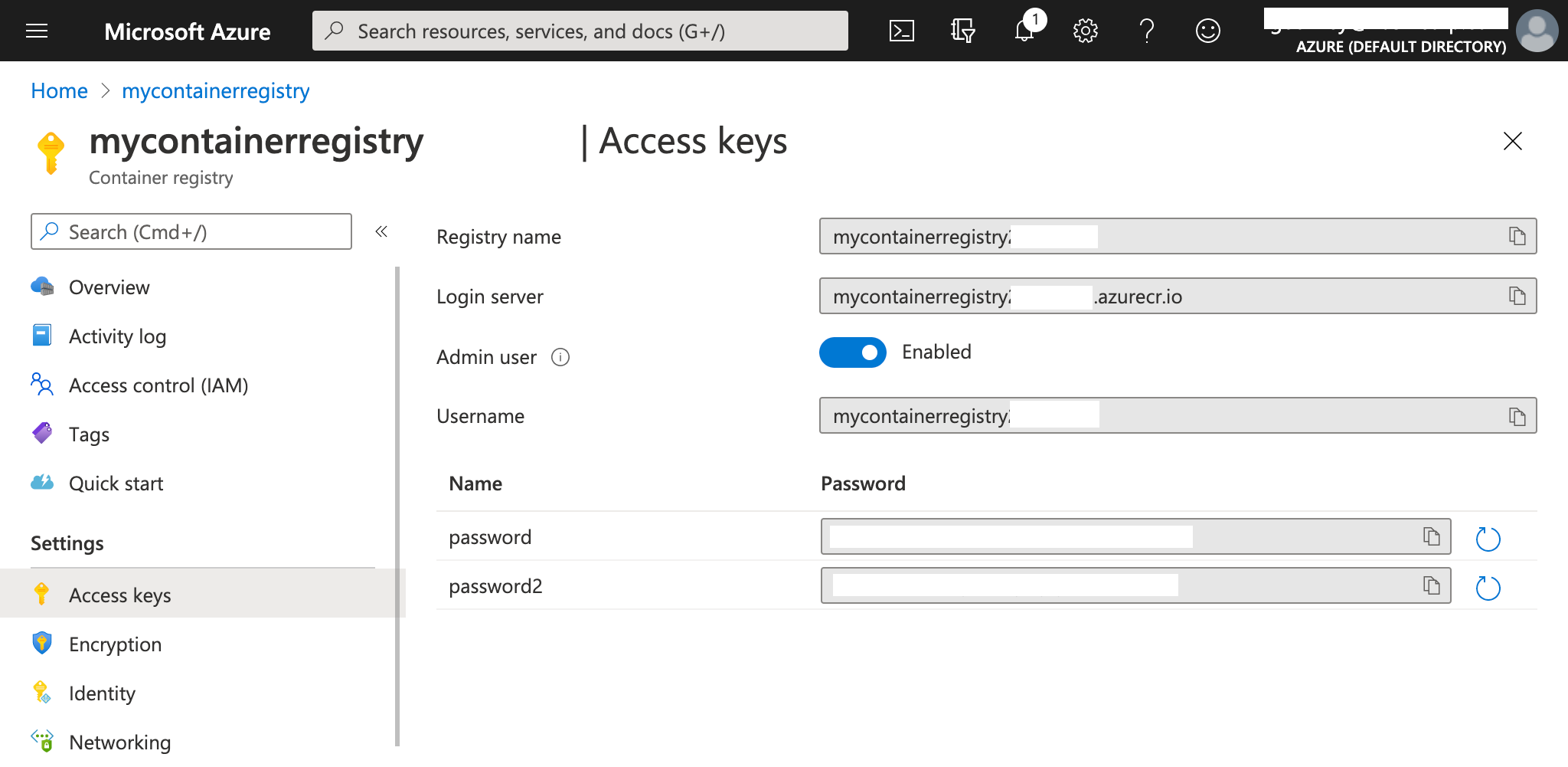 Registry access keys