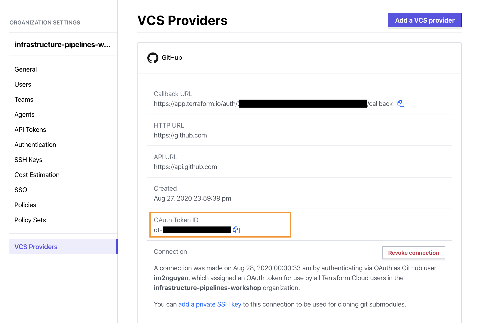 HCP Terraform VCS Provider OAuth Token ID.